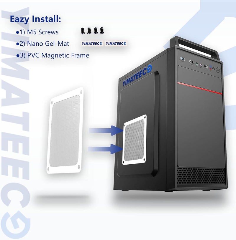 YIMATEECO فلتر غبار PC 140mm لشبكات مروحة الكمبيوتر لمرشح مروحة التبريد/مزود الطاقة/الموجهات 50 شبكة، إطار مغناطيسي فلتر غبار الكمبيوتر (PVC، 140 * 140mm، 2pcs، أبيض) - Image 5